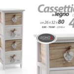 CASSETTIERA CUORE SLIM SALVASPAZIO LEGNO 4 CASSETTI BIANCO MARRONE H80*26*32 CM