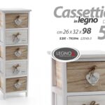 CASSETTIERA 5 CASSETTI CUORE LEGNO BIANCA MARRONE SLIM SALVASPAZIO 26*32*H98CM