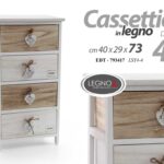 CASSETTIERA 4 CASSETTI BIANCHI LEGNO CUORE PENDENTE SLIM SALVASPAZIO 73*40*29 CM