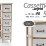 MOBILETTO CASSETTIERA SLIM SALVASPAZIO LEGNO 5 CASSETTI BIANCA MARRONE h98*26*32