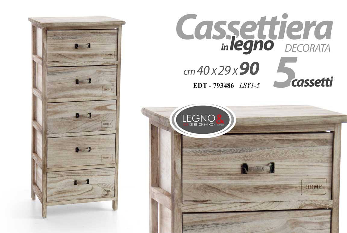 8025569793486 CASSETTIERA 5 CASSETTI MOBILETTO LEGNO NATURALE MODERNO DESIGN HOME 90*40*29 CM - immagine 1
