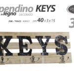 APPENDINO DA PARETE MURO KEYS IN LEGNO RUSTIC 3 GANCI METALLO L40*H15*3 cm