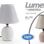 LAMPADA LUMETTO ABAT JOUR DA TAVOLO CERAMICA BEIGE BIANCO ASS AS E14 60W 26*11CM