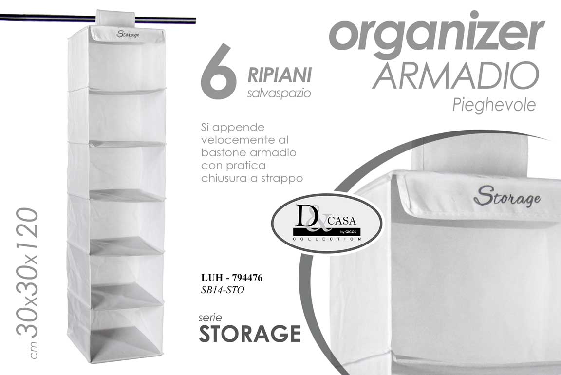 8025569794476 Organizer ARMADIO Guardaroba 6 MENSOLE ACCESSORI APPENDIABITI BASTONE 120*30*30 - immagine 1