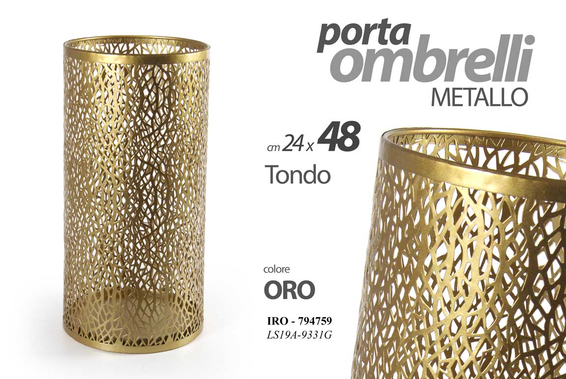 8025569794759 PORTA OMBRELLI 48*24CM METALLO STILE DELUXE TONDO STUDIO COLOR ORO GOLD - immagine 1