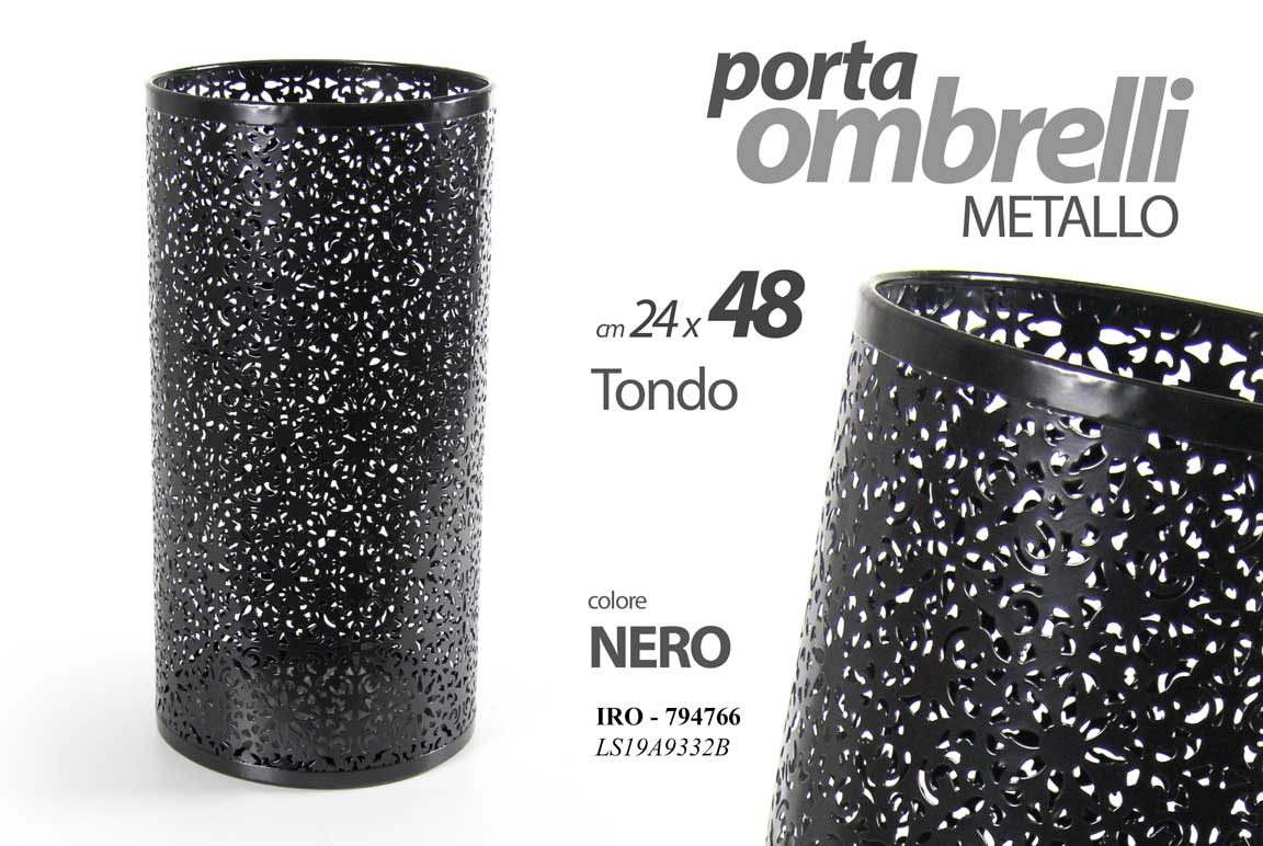 8025569794766 PORTA OMBRELLI METALLO CONTENITORE TRAFORATO TONDO Scolapioggia MODERNO 48*24cm - immagine 1