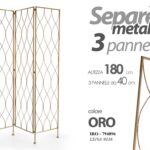 SEPARè PARAVENTO DIVISORIO 3 PANNELLI METALLO ORO VINTAGE MODERNO 180*120 cm