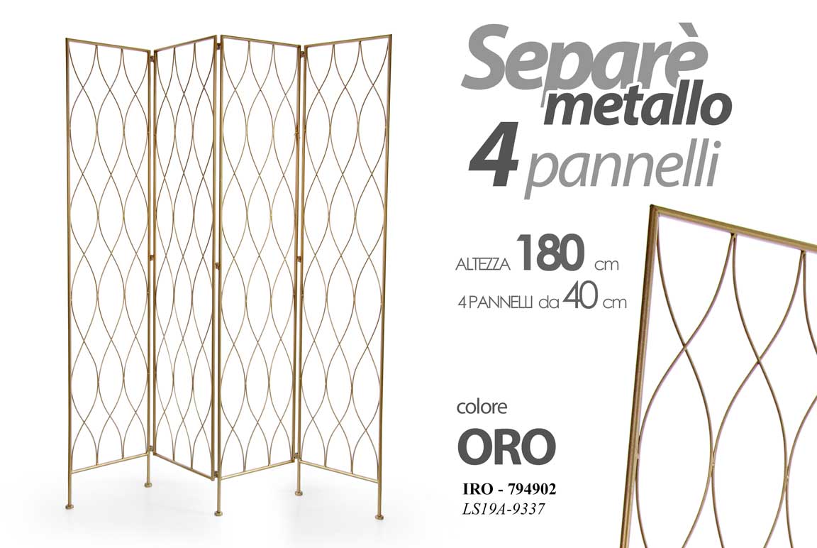 8025569794902 SEPARè PARAVENTO DIVISORIO 4 PANNELLI METALLO ORO LUSSO ELEGANTE 180*180 cm - immagine 1