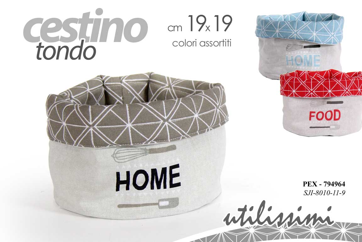 8025569794964 CESTINO PORTA PANE MULTIUSO TONDO 19*19CM TESSUTO MODERNO COLORI ASSORTITI - immagine 1