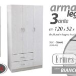 ARMADIO MODERNO Guardaroba 3 ANTE 2 CASSETTI + Appendiabiti BIANCO 190*120*52 cm