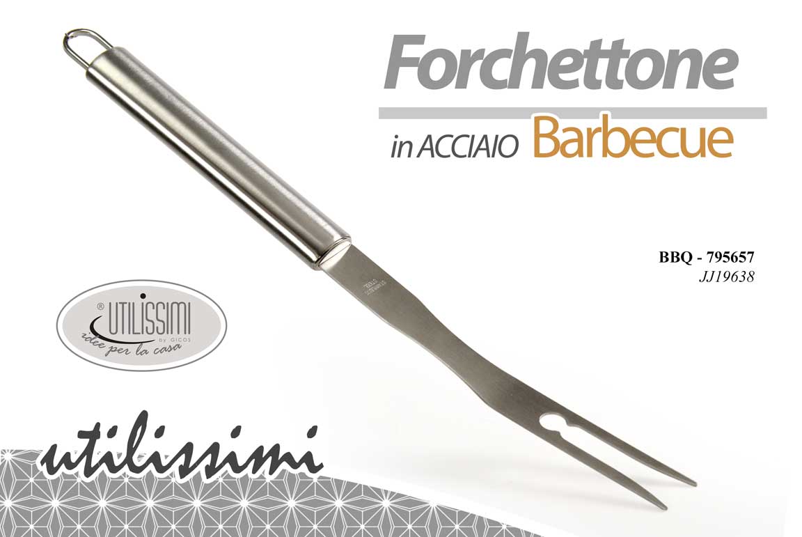 8025569795657 FORCHETTONE LUNGO BARBECUE ACCIAIO ATTREZZI COTTURA ARROSTO CARNE GRIGLIA CUCINA - immagine 1