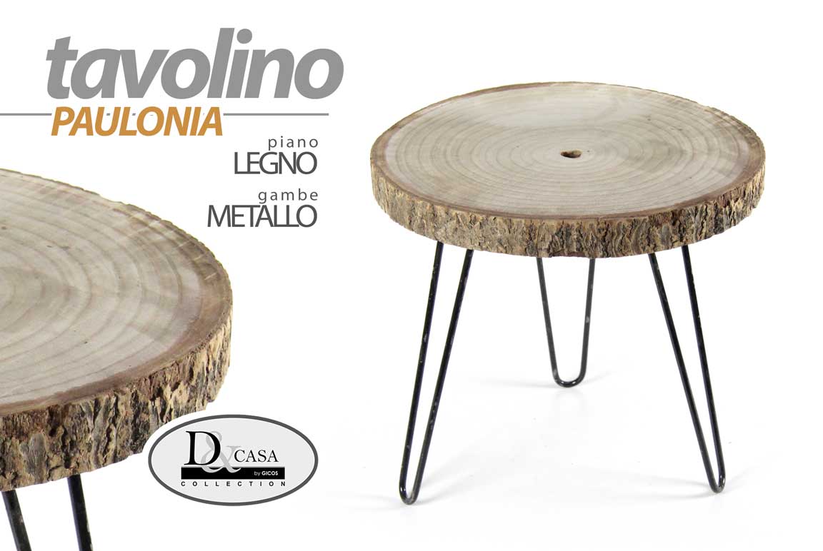 8025569795909 TAVOLO TRONCO TAVOLINO TONDO LEGNO PAULONIA METALLO MODERNO CLASSICO h70*58 CM - immagine 1