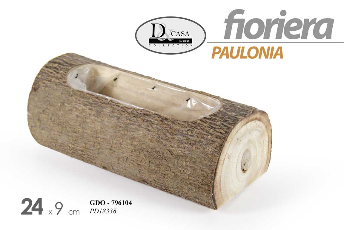 8025569796104 VASO TRONCO FIORIERA VASETTO PORTA FIORI PIANTE LEGNO CENTROTAVOLA 24*9CM - immagine 1