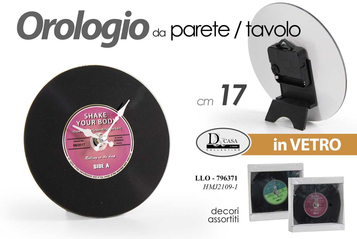 8025569796371 OROLOGIO DISCO 33 GIRI DA PARETE TAVOLO MECCANISMO ANALOGICO VETRO 17*4*17CM - immagine 1