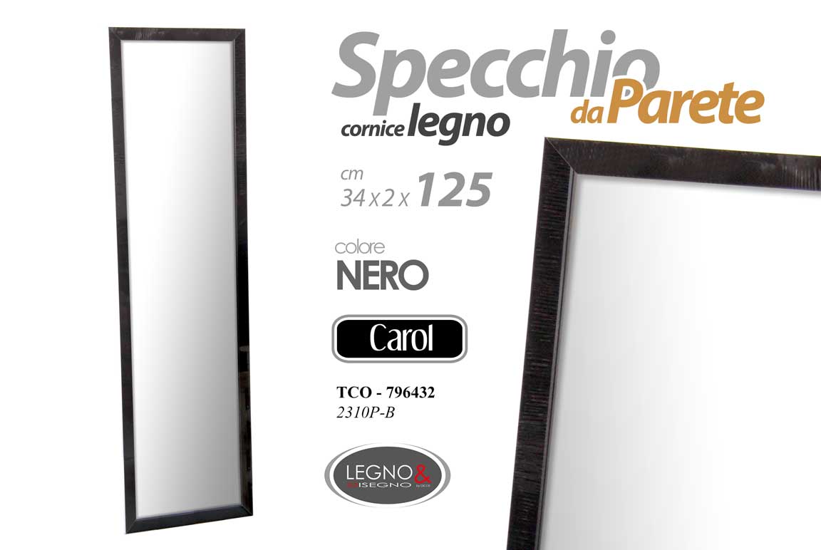 8025569796432 SPECCHIO DA PARETE NERO SPECCHIERA CORNICE LEGNO CLASSICO MODERNO 125*35 cm - immagine 1