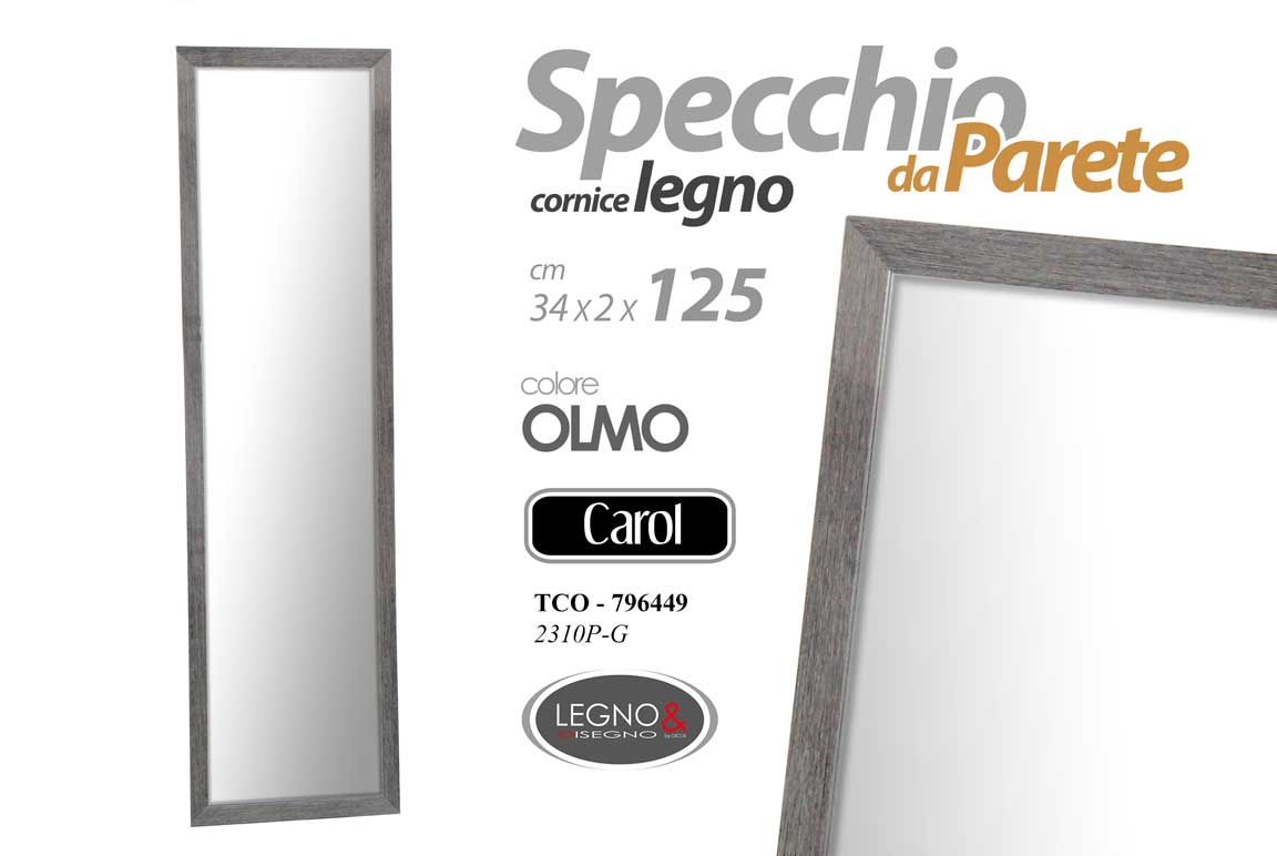 8025569796449 SPECCHIO DA PARETE GRIGIO OLMO SPECCHIERA CORNICE LEGNO CLASSICO MODERNO 125*35 - immagine 1