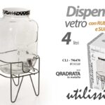 DISPENSER EROGATORE 4 LT BEVANDE VETRO + RUBINETTO SUPPORTO METALLO FESTE BUFFET