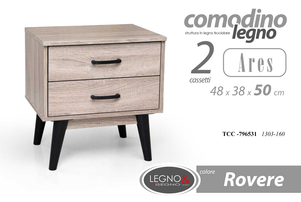 8025569796531 COMODINO 2 CASSETTI CAMERA LETTO MODERNO Cassettiera ROVERE SBIANCATO h50*48*38 - immagine 1