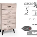 CASSETTIERA MODERNA SETTIMINO 5 CASSETTI LEGNO ROVERE SBIANCATO LEGNO h118*60*40