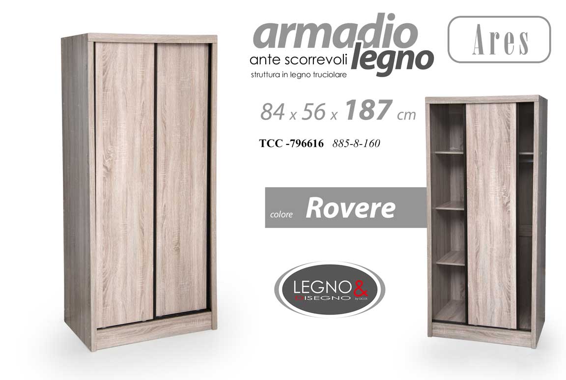 8025569796616 ARMADIO CON ANTE SCORREVOLI MODERNO SLID LEGNO ROVERE SBIANCATO 187*84*56cm - immagine 1