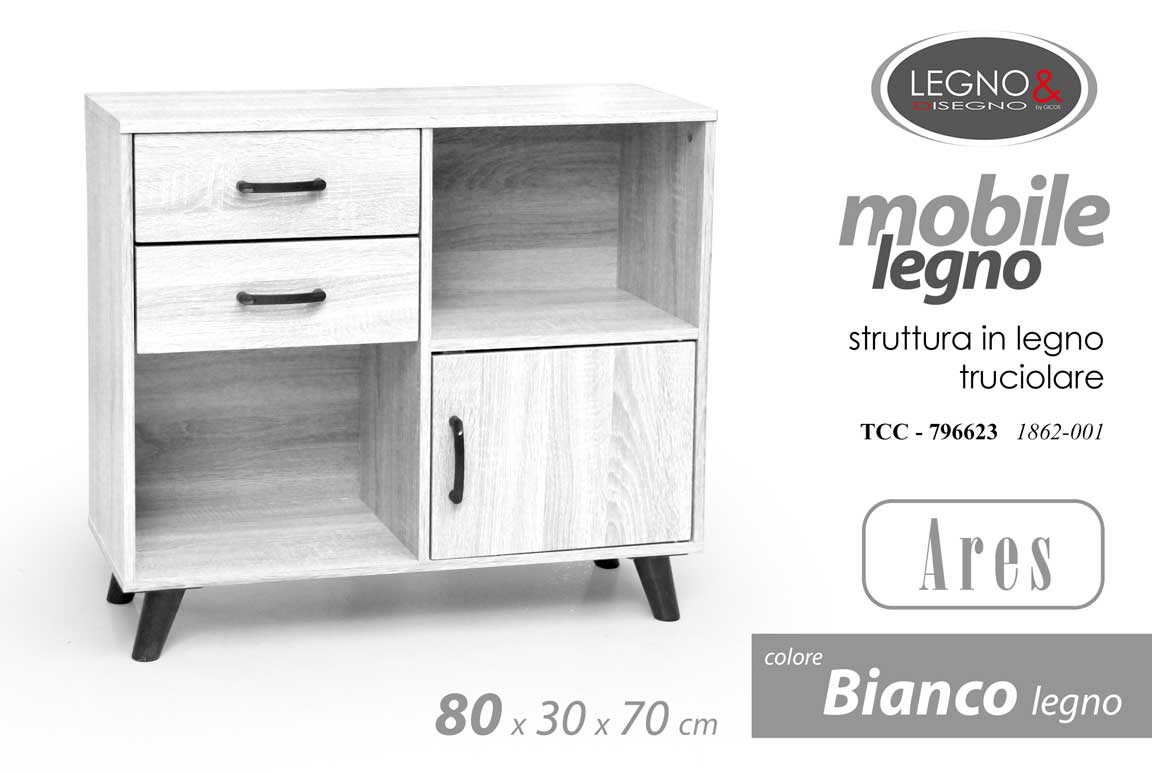 8025569796623 MOBILETTO SCAFFALE LIBRERIA BASSA ARMADIETTO ANTA CASSETTI RIPIANI 80*30*70 - immagine 1