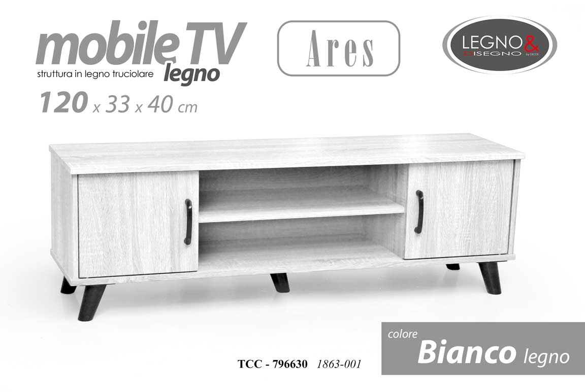 8025569796630 MOBILE PORTA TV MODERNO TELEVISORE 2 RIPIANI ANTE ROVERE SBIANCATO 120*33*h40 cm - immagine 1