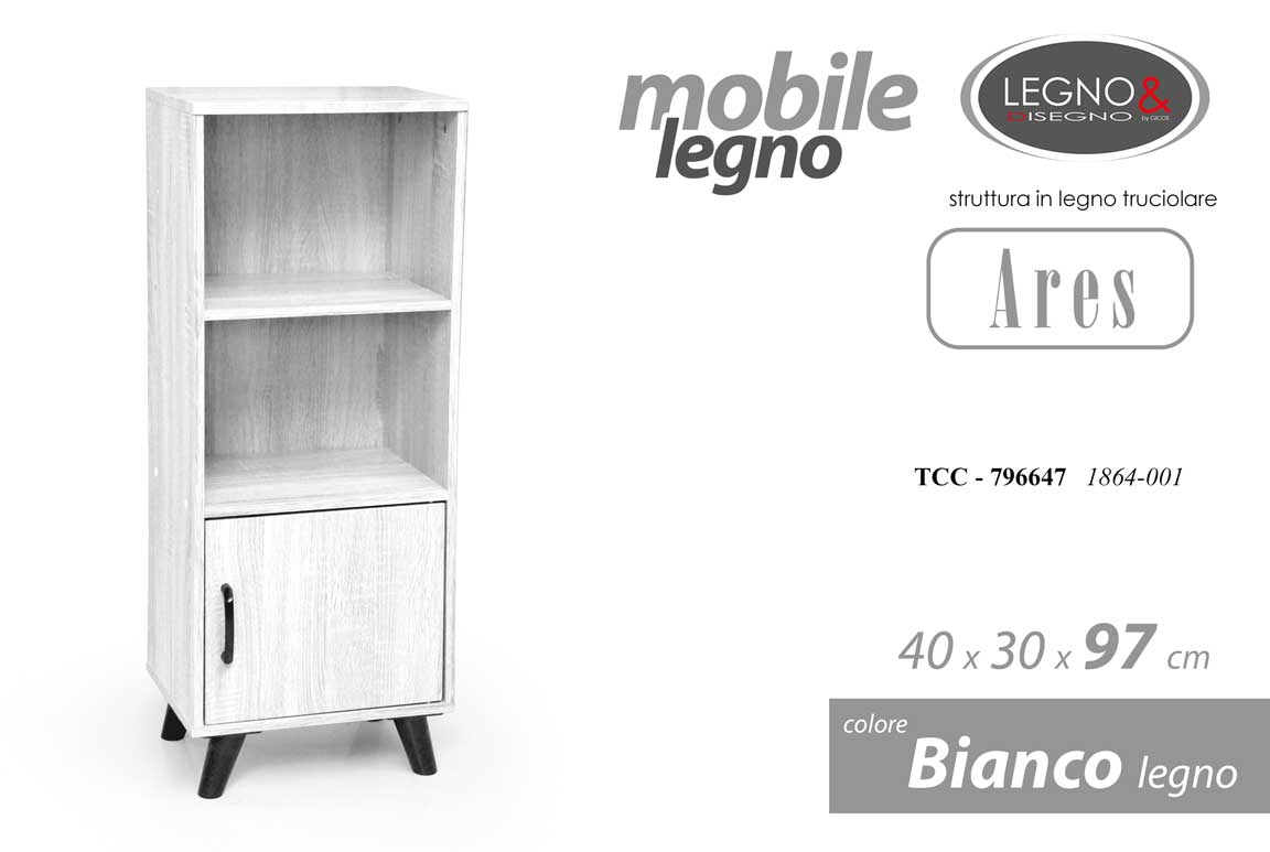 8025569796647 MOBILETTO SCAFFALE MODERNO ARMADIO ANTA 2 RIPIANI LIBRERIA BIANCO LEGNO 97*40*30 - immagine 1