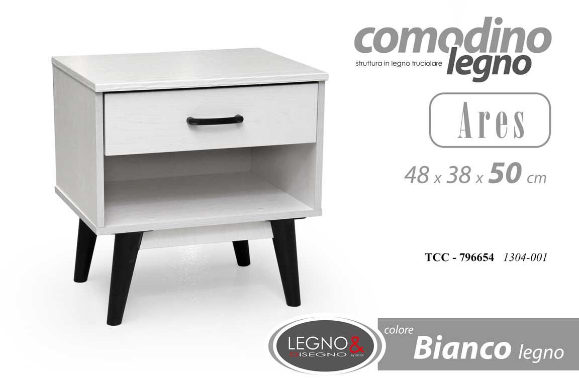 8025569796654 COMODINO CAMERA LETTO MODERNO CASSETTO RIPIANO PIEDI LEGNO ROVERE SBIAN 50*48*38 - immagine 1