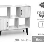 LIBRERIA BASSA MODERNA SCAFFALE RIPIANI CASSETTI MENSOLE ROVERE BIANCO 90*30*h80