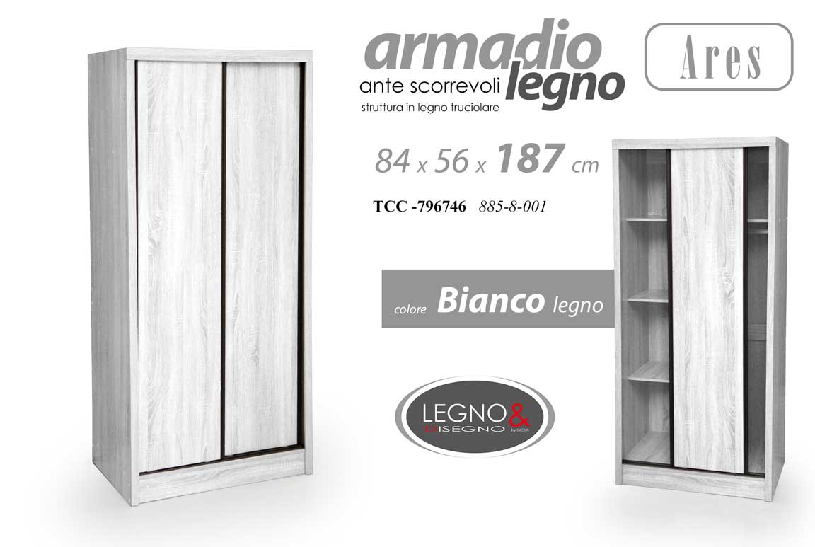 8025569796746 ARMADIO CON ANTE SCORREVOLI MODERNO SLID LEGNO BIANCO ROVERE 187*84*56 - immagine 1