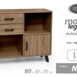 MOBILETTO SCAFFALE LIBRERIA BASSA ARMADIETTO NOCE ANTA CASSETTI RIPIANI 80*30*70