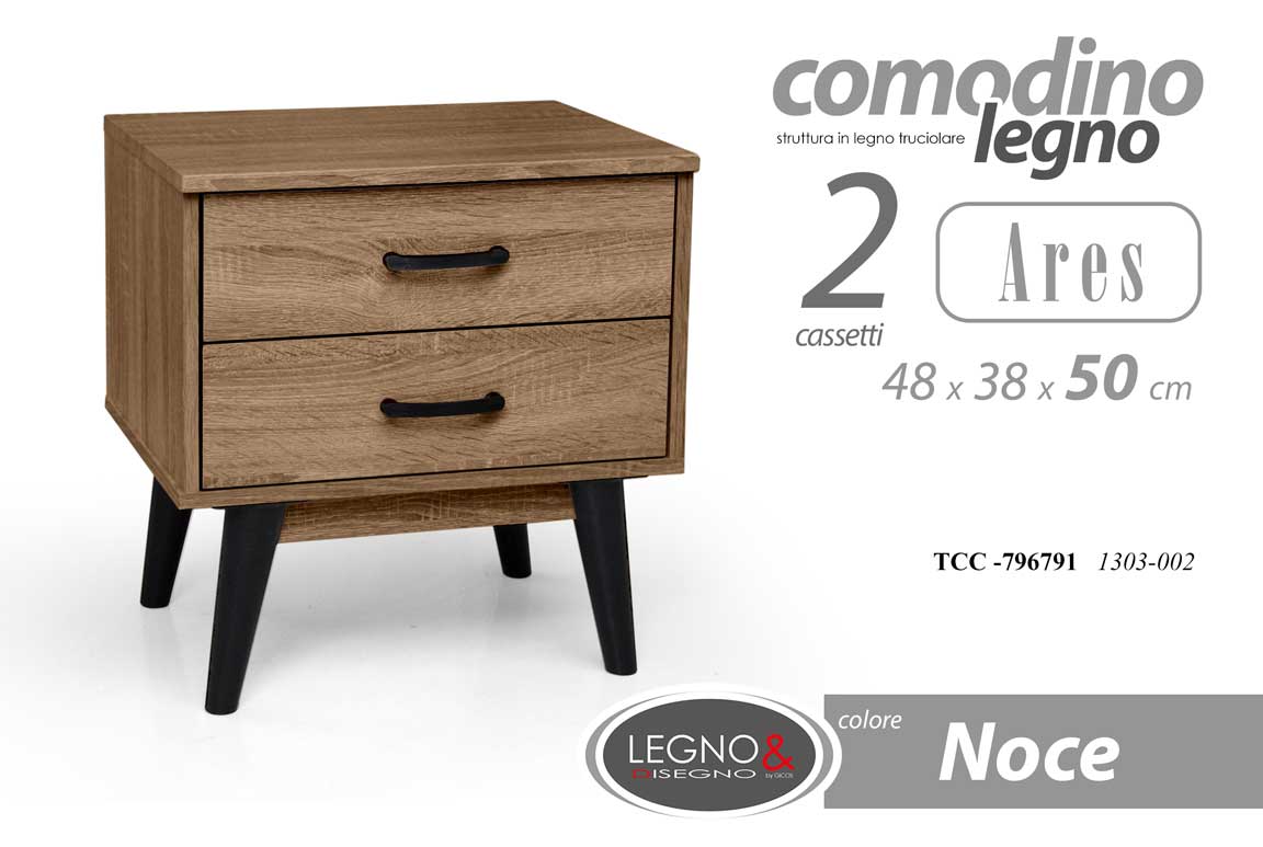 8025569796791 COMODINO 2 CASSETTI CAMERA LETTO MODERNO Cassettiera LEGNO ROVERE NOCE 48*38*H50 - immagine 1