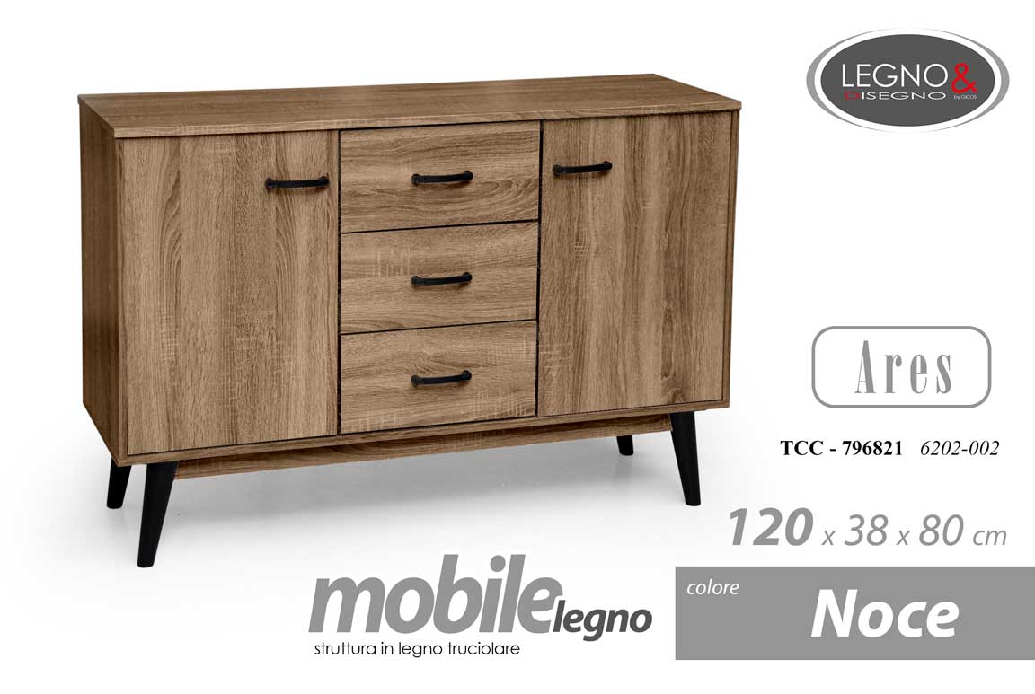 8025569796821 MOBILE SALOTTO MODERNO 3 CASSETTI 2 ANTE ARES NOCE LEGNO 120*38*H80 - immagine 1