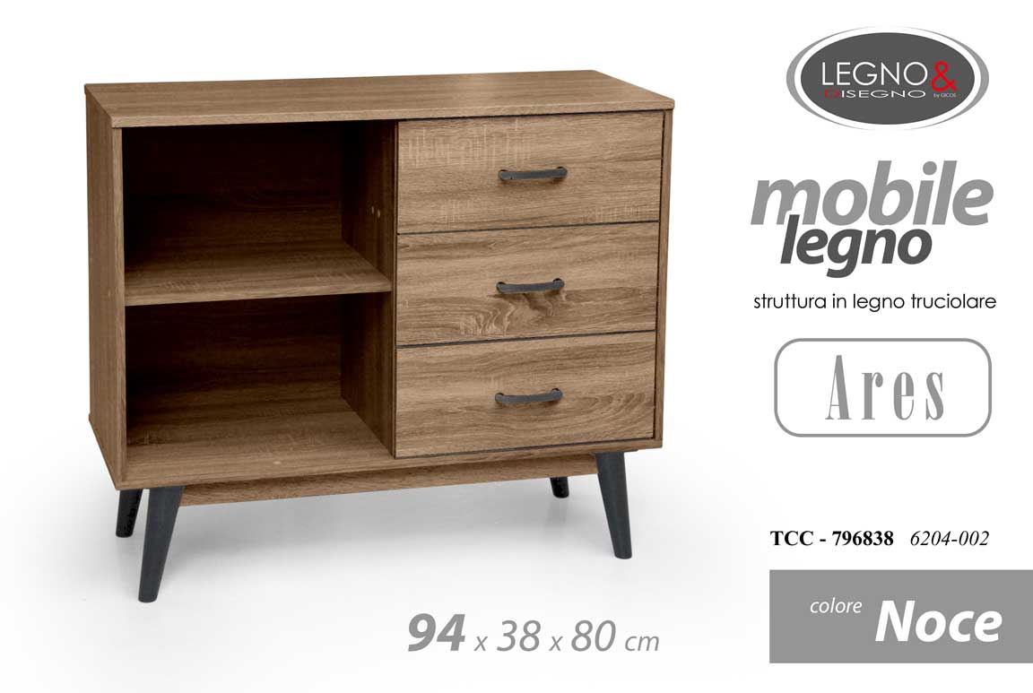 8025569796838 COMODINO CASSETTIERA MOBILETTO MODERNO RIPIANI CASSETTI LEGNO TCC NOCE 80*94*38 - immagine 1