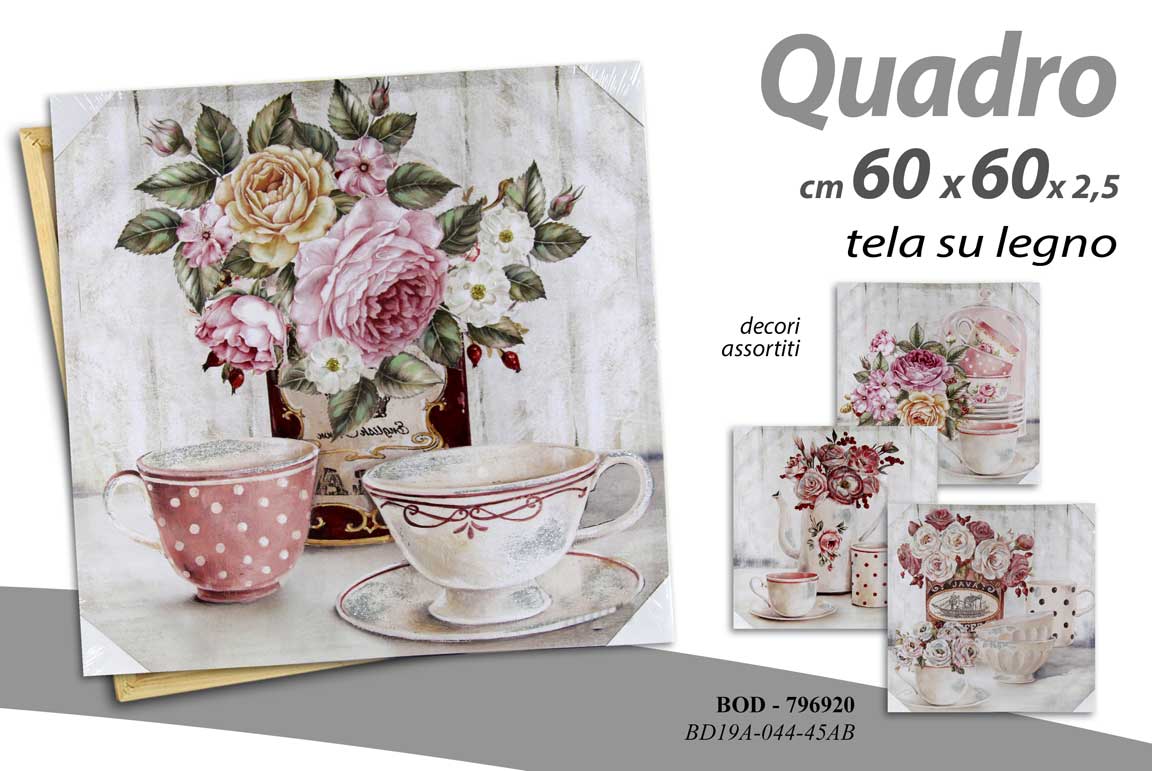 8025569796920 QUADRO STAMPA SU TELA Canvas LEGNO FIORI THE TE VINTAGE RETRò ASSORT 60*60 cm - immagine 1