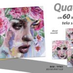 QUADRO STAMPA SU TELA Canvas LEGNO Donna FIORI IN TESTA COLOR ASSORTITI 60*60 cm
