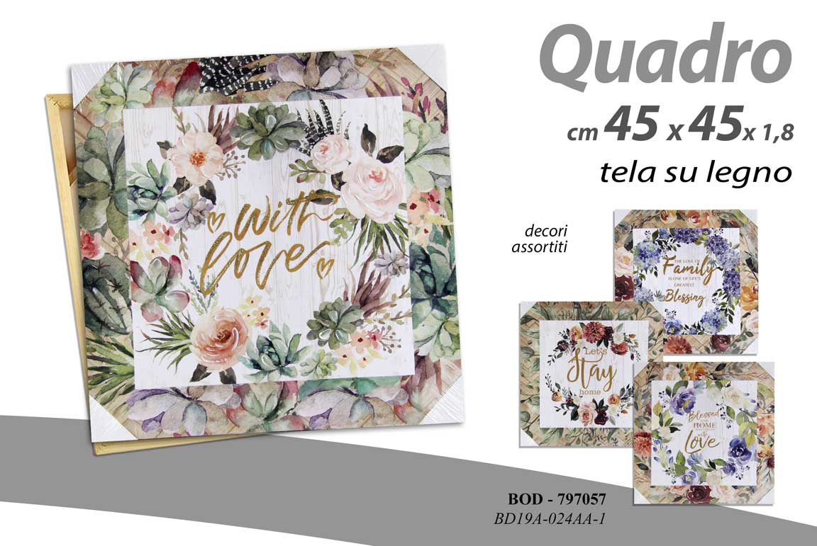 8025569797057 QUADRO STAMPA SU TELA Canvas LEGNO FIORI Motivo Floreale COLOR ASSORT 45*45 cm - immagine 1
