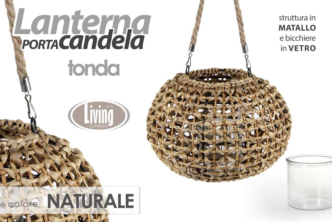 8025569797200 LANTERNA PORTACANDELA SOSPESA APPESA EVENTI GIARDINO VIMINI VETRO 35*24 cm - immagine 1