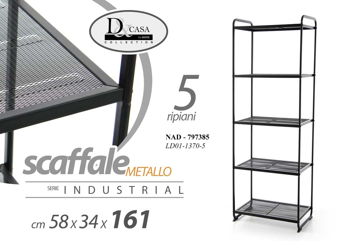 8025569797385 SCAFFALE METALLO 4 RIPIANI MENSOLE SALOTTO CUCINA BAGNO INGRESSO NERO 161*58*34 - immagine 1