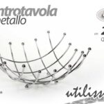 Centrotavola cesto porta frutta pane moderno metallo robusto cromo 24x10 cm