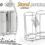 Porta tazze doppio verticale organizer salvaspazio stand metallo cromo 20x18 cm