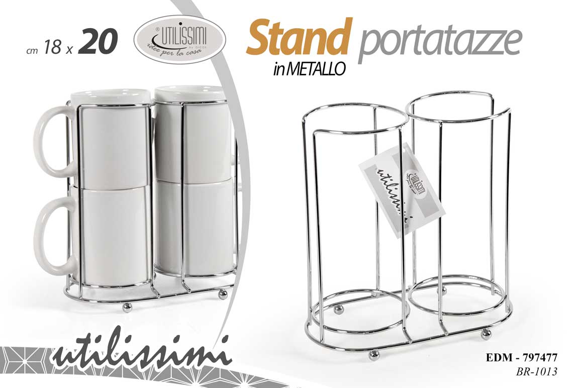 8025569797477 Porta tazze doppio verticale organizer salvaspazio stand metallo cromo 20x18 cm - immagine 1