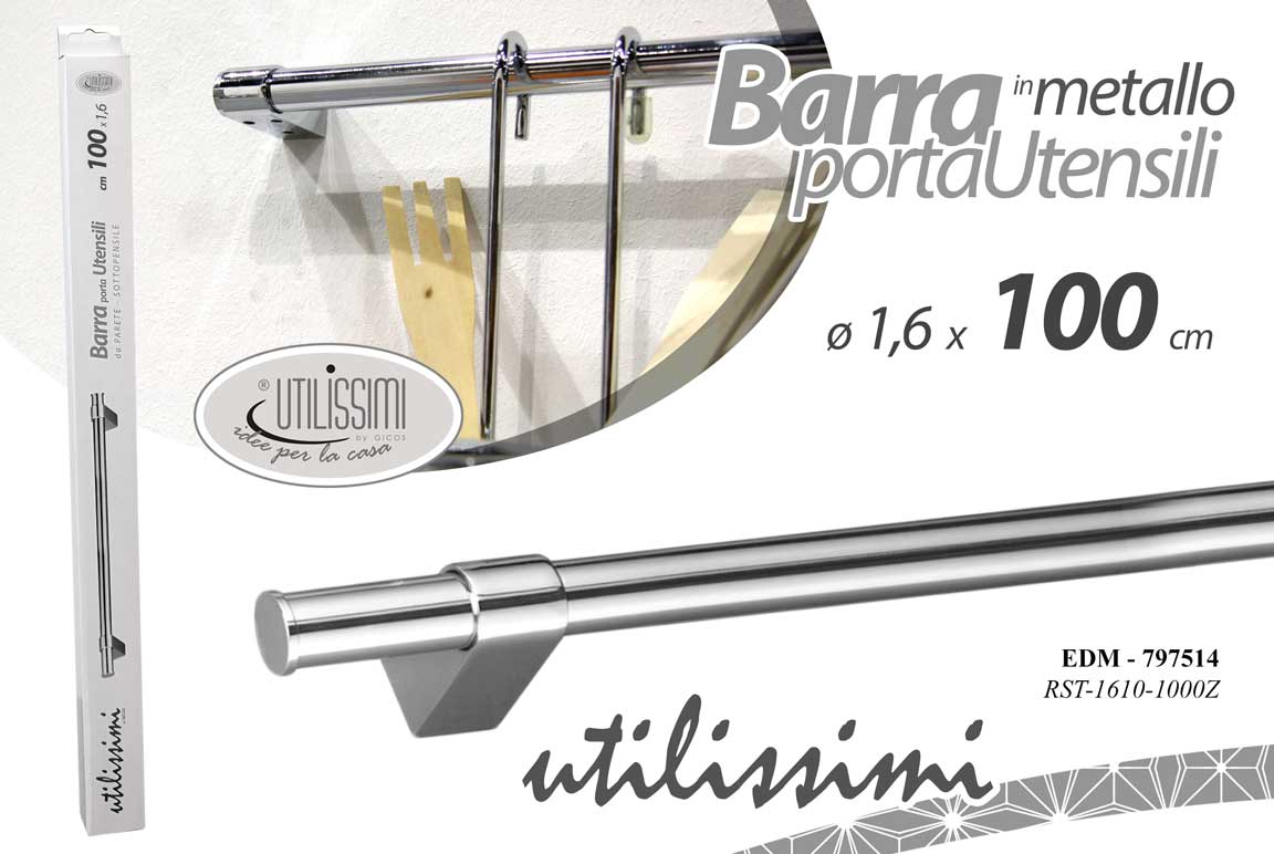 8025569797514 Barra portautensili cucina sottopensile asta organizer parete metallo 100 cm - immagine 1