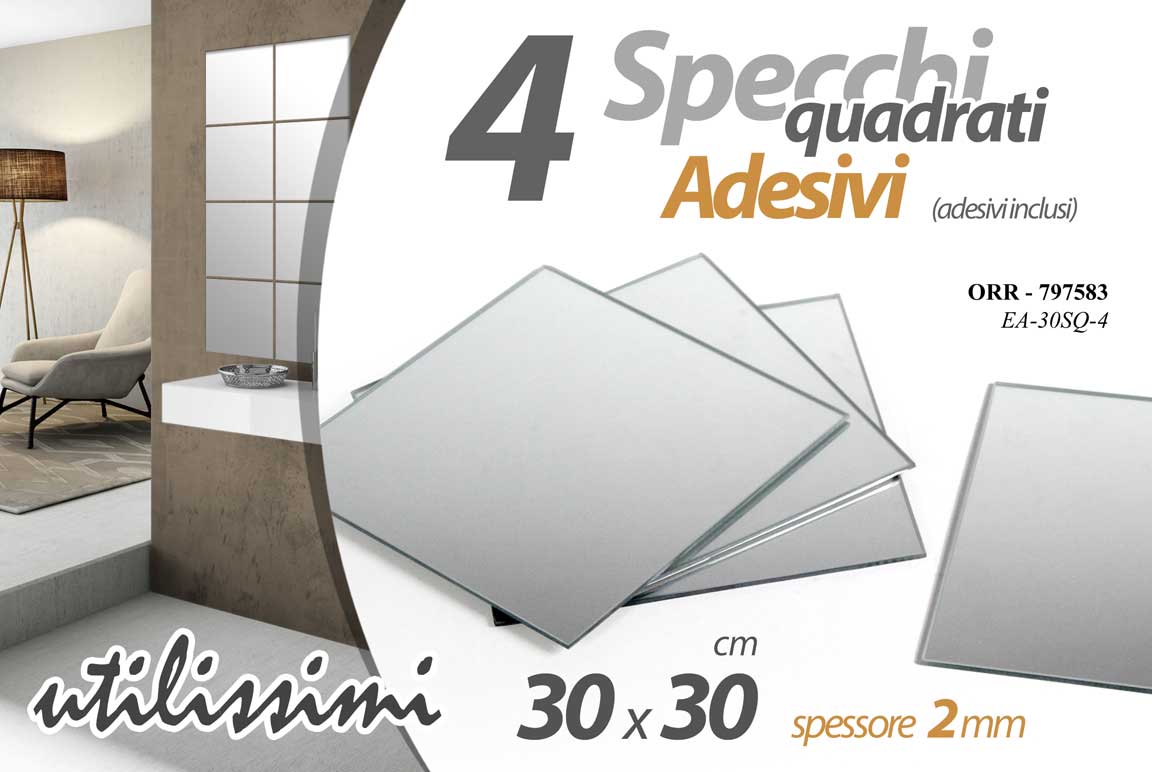 8025569797583 4 SPECCHI ADESIVI SPECCHIO PARETE MOBILE ARMADIO PIASTRELLA Quadrati 2mm 30 cm - immagine 1