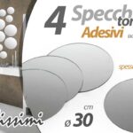 4 SPECCHI ADESIVI ROTONDI TONDI SPECCHIO PARETE MOBILE ARMADIO PIASTRELLA 30 cm