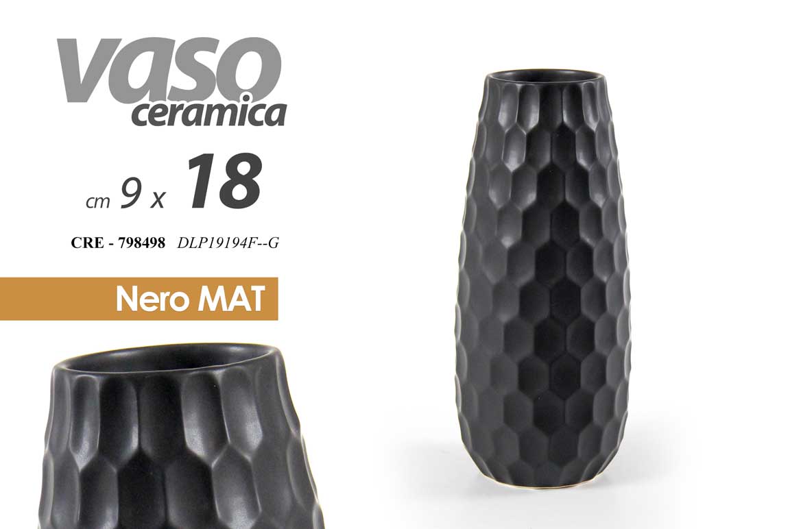 8025569798498 VASO FIORI VASETTO CERAMICA CENTROTAVOLA TAVOLA EVENTI NERO MATT MODERNO 8*9CM - immagine 1