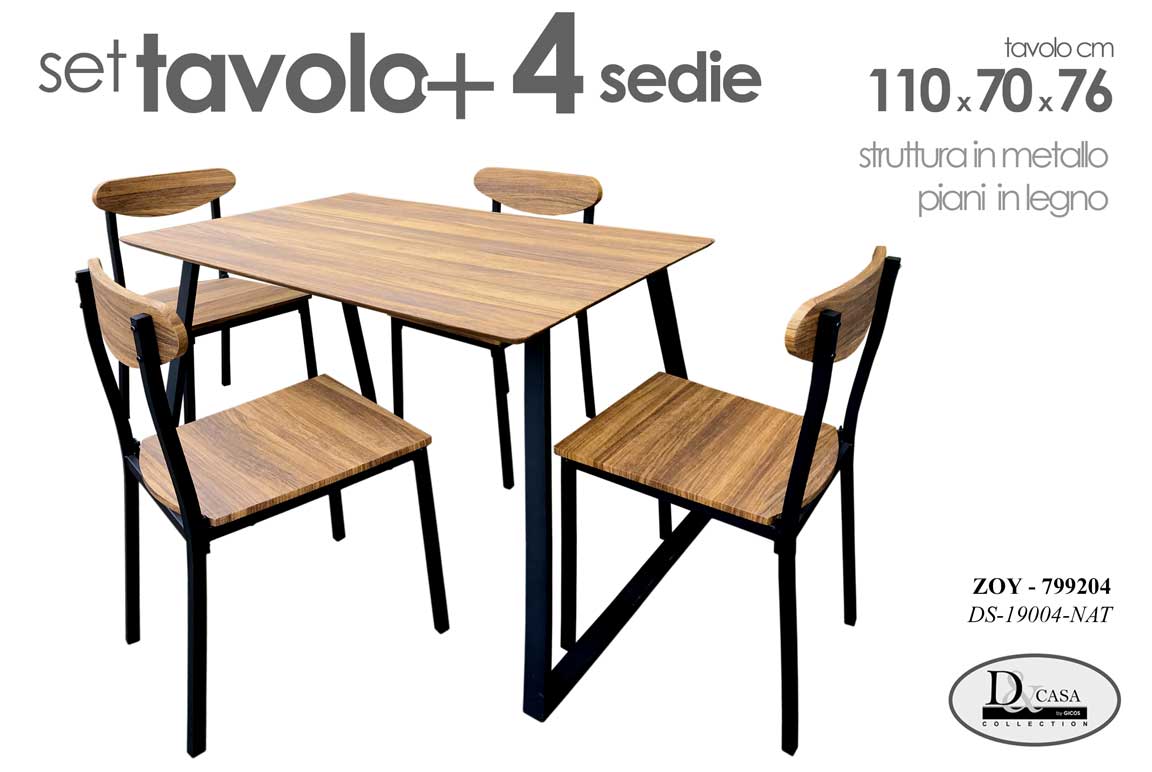 8025569799204 TAVOLO + 4 SEDIE METALLO PIANO LEGNO NATURALE SALVASPAZIO CASA GIARDINO VERANDA - immagine 1