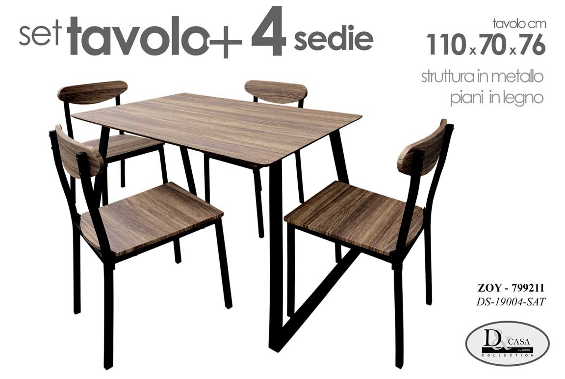 8025569799211 TAVOLO + 4 SEDIE METALLO PIANO LEGNO NATURALE SALVASPAZIO CASA GIARDINO TERRAZZO - immagine 1