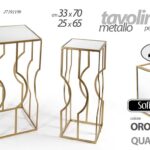 2 PEZZI TAVOLINI ORO TOP SPECCHIO TAVOLO TAVOLINO QUADRATO METALLO h70-65 CM