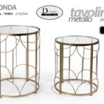 2 PEZZI TAVOLINI TOP PIANO VETRO TAVOLO TAVOLINO TONDO METALLO ORO h49/40 cm